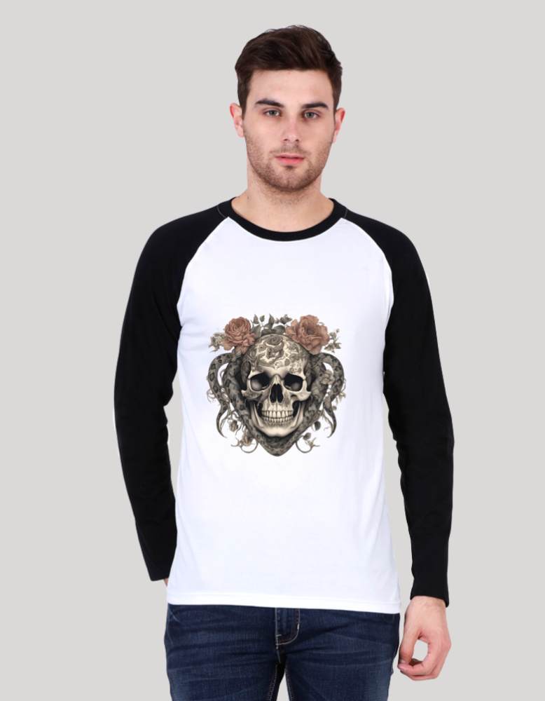 Men's Skull Rose Raglan Full Sleeve T-shirt