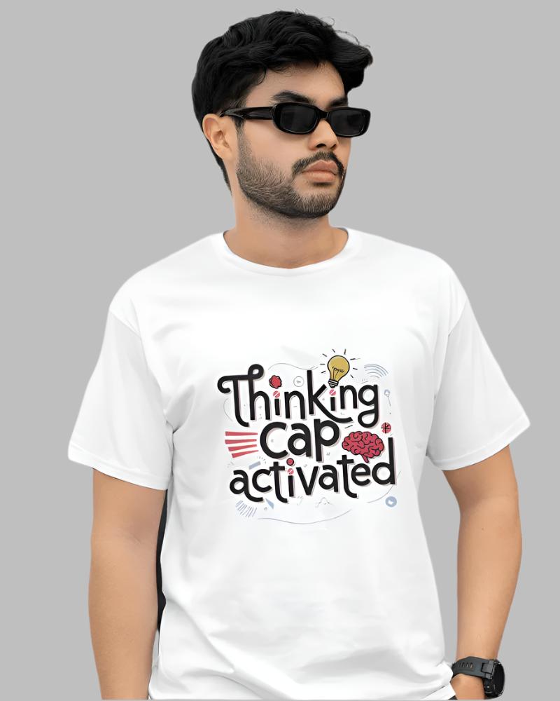 Men's Thinking cap White colour tshirt