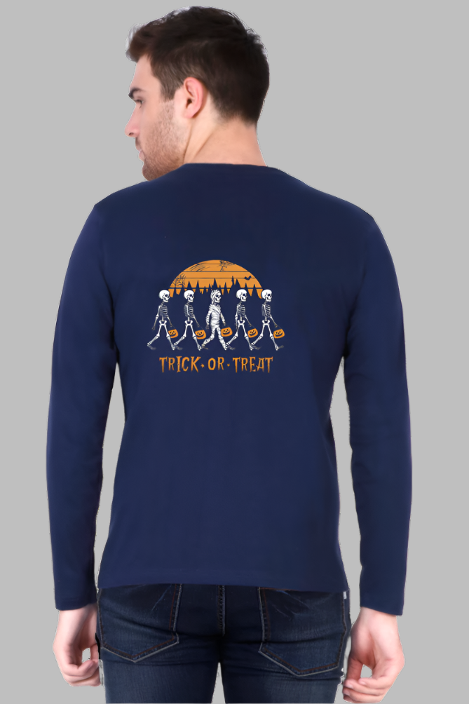 Men's Trick or Treat  blue  colour back Full sleeve T-shirt