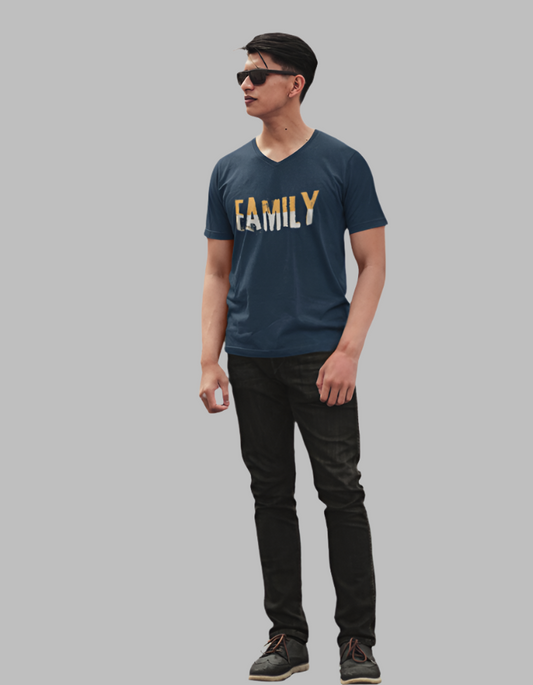 Men's  family blue  Colour vneck tshirt