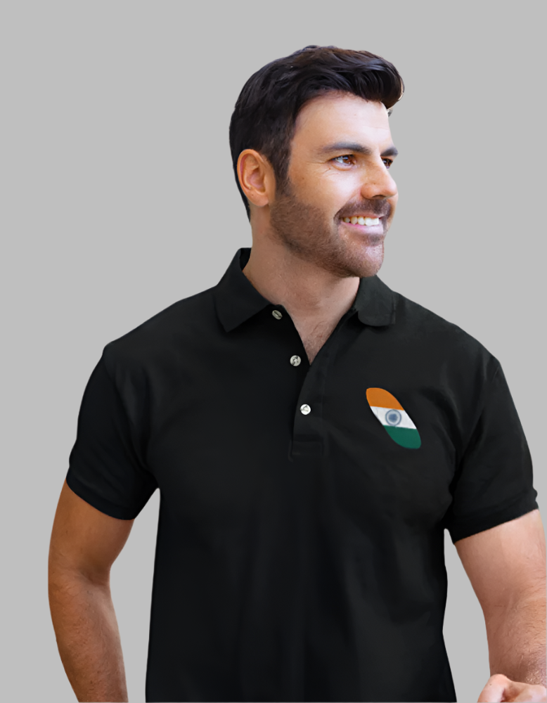 Men's Indian flag polo t-shirt black colour