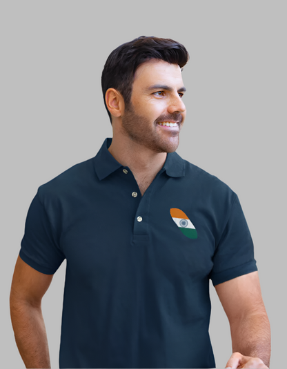 Men's Indian Flag polo t-shirt Navy blue Colour