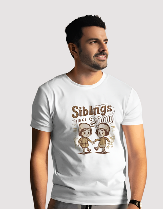 Men's Siblings since 2000 White Colour tshirt