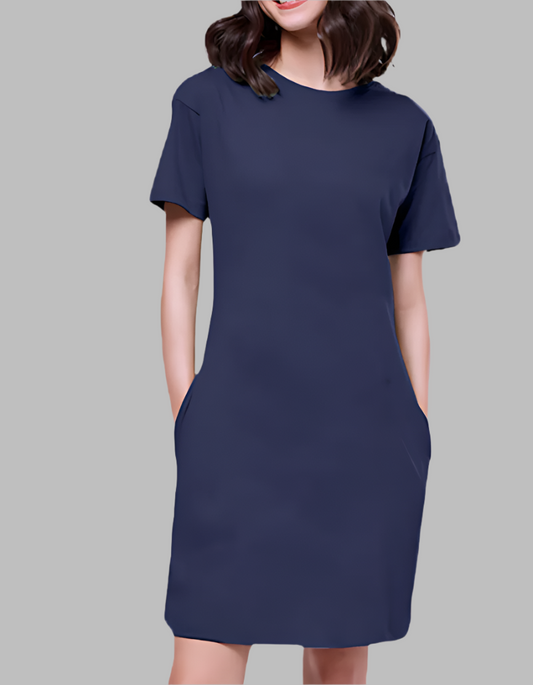 Women's Solid Blue T-shirt Dress plus size