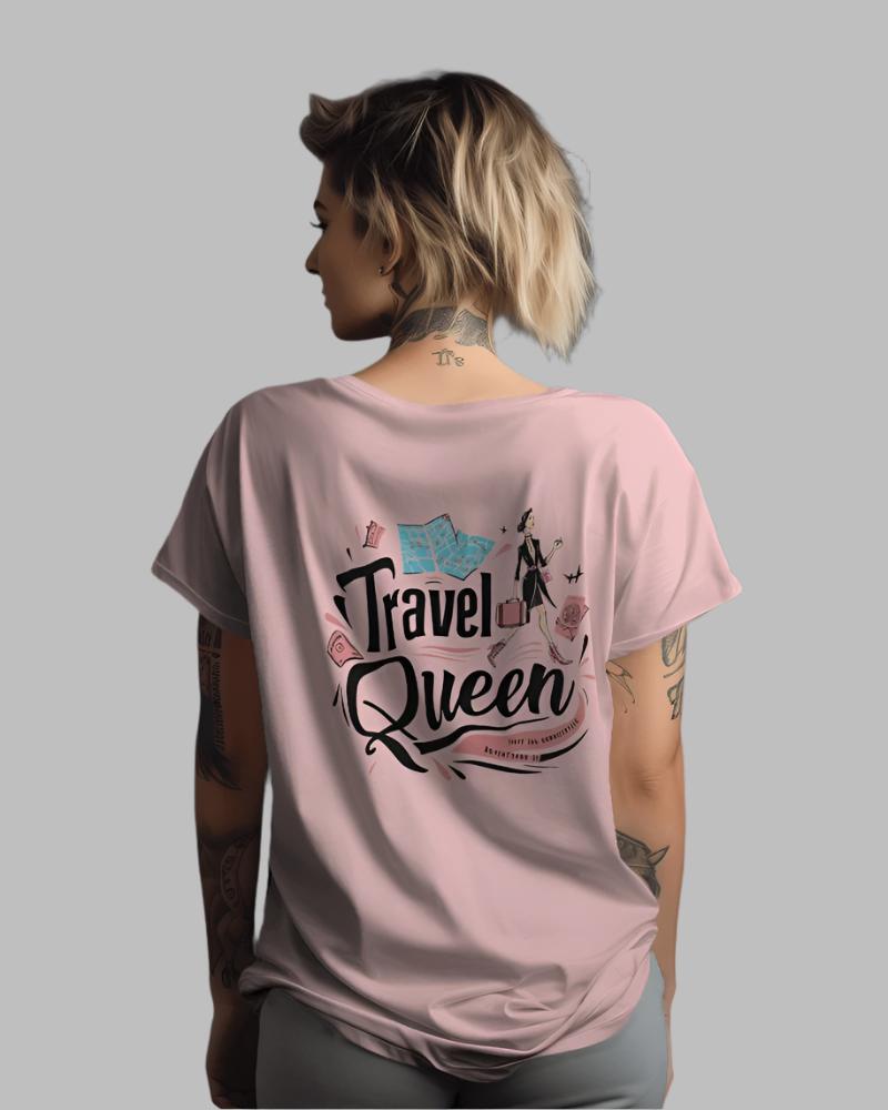 Women Light Pink colour Travel Queen Back design T-shirt