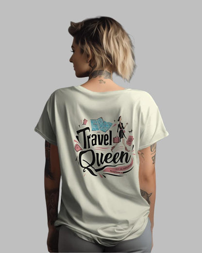 Women's Beige colour Travel Queen Back design T-shirt