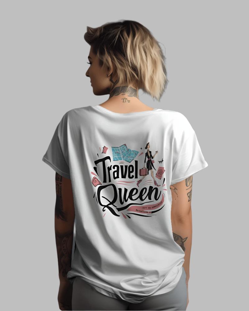 Women White colour Travel Queen Back design T-shirt