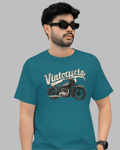 Mens vintocycle Blue Colour Graphic T-shirt