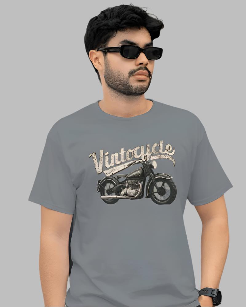 Mens Vintocycle Steel Grey Colour Graphic T-shirt