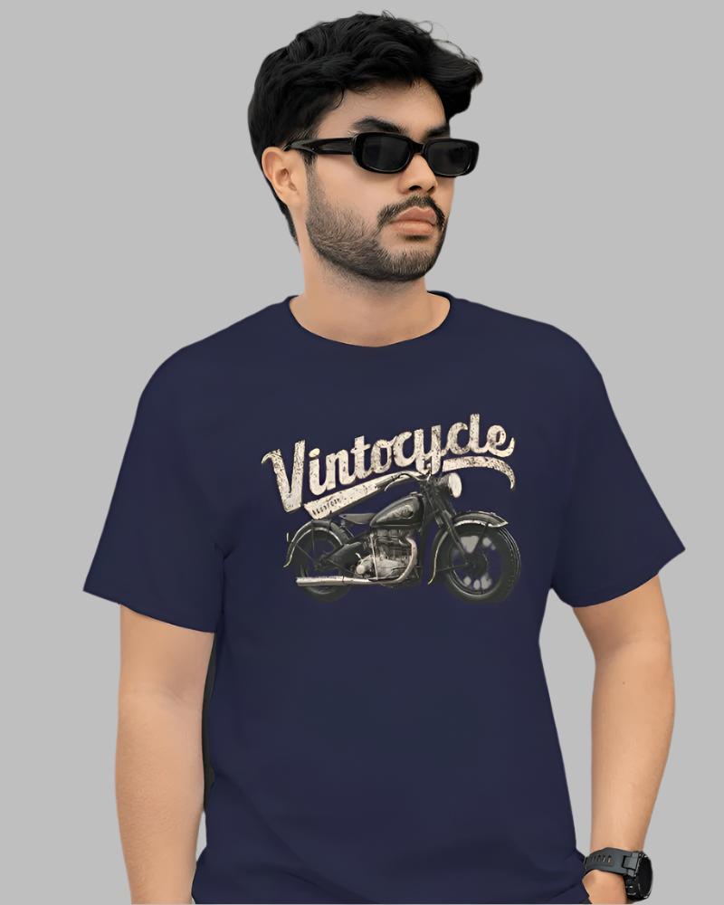 Mens Navy Blue Colour Vintocycle Graphic T-shirt