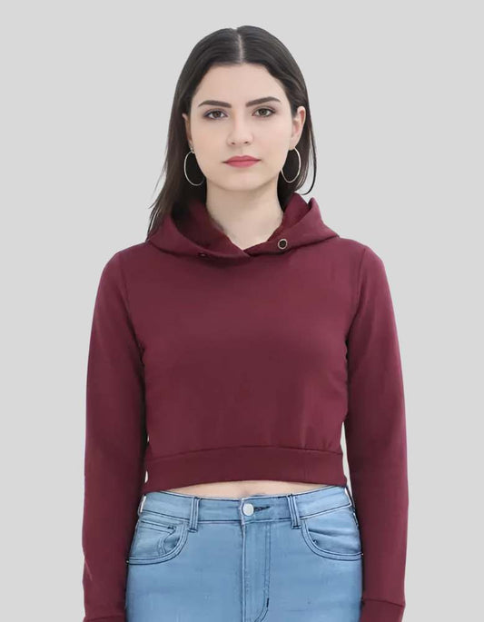 Women's Solid Maroon colour Crop Hoodie