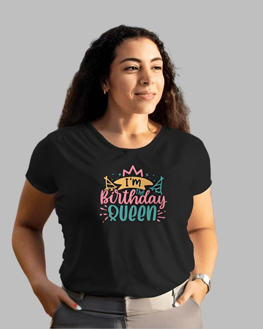 Women's Birthday queen Black colour tshirt