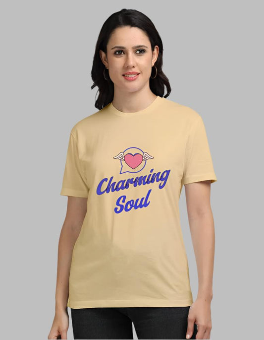 Women's Charming Soul Beige colour Supima T-shirt 