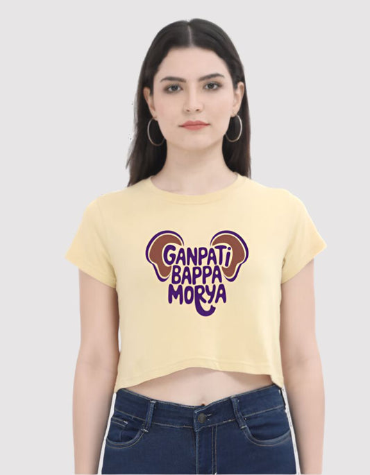 Women's  Ganpati Bappa Morya Beige colour crop top