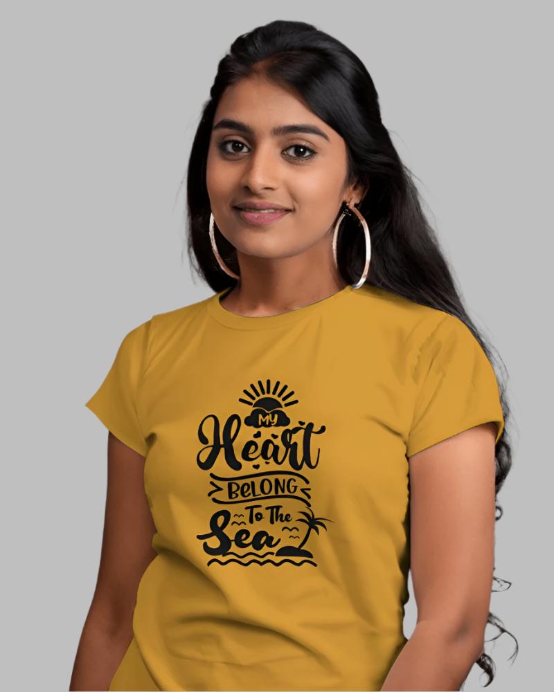 Women's Heart_belong_to_sea Orange  Colour tshirt