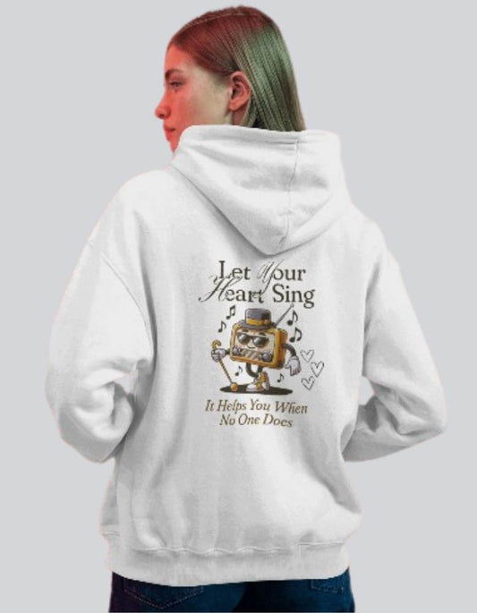 Women's Let your Heart sing Hooded Sweatshirt white colour back
