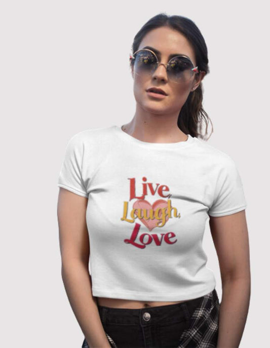 Women's Live.Laugh.Love White  colour crop top