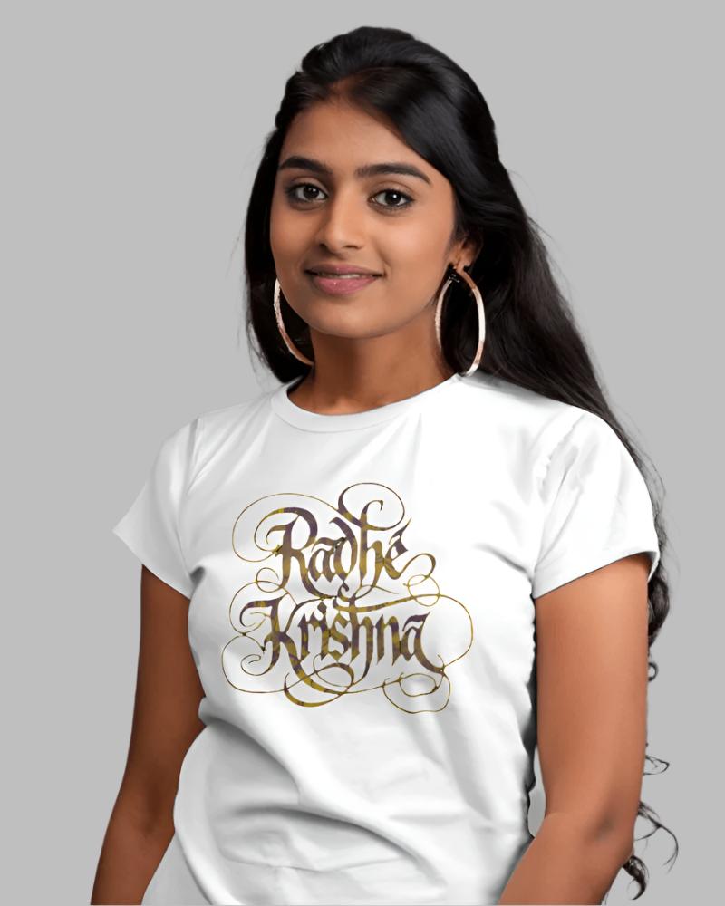 Women's Radhe krishna white colour t-shirt