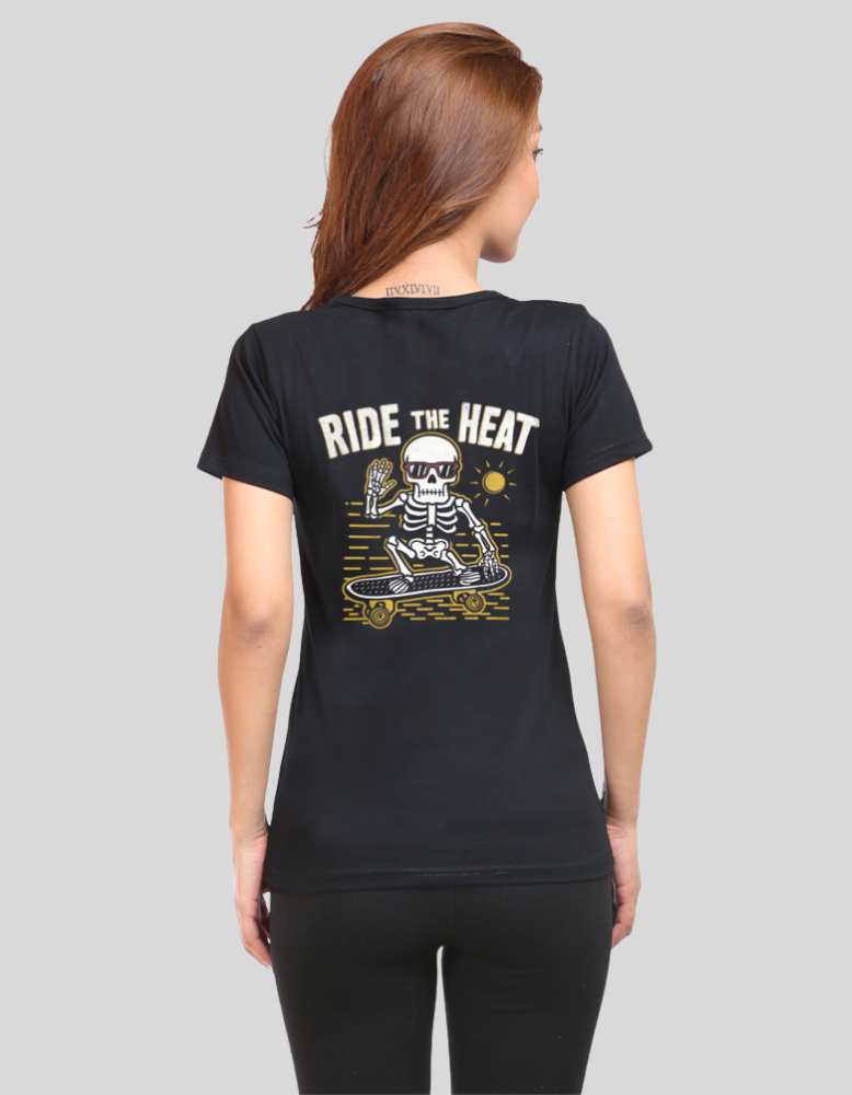 Women's Ride the heat black color Graphic T-shirt