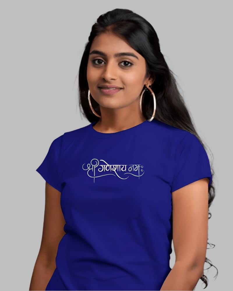 Women's Shree ganeshaya namah Blue  colour tshirt