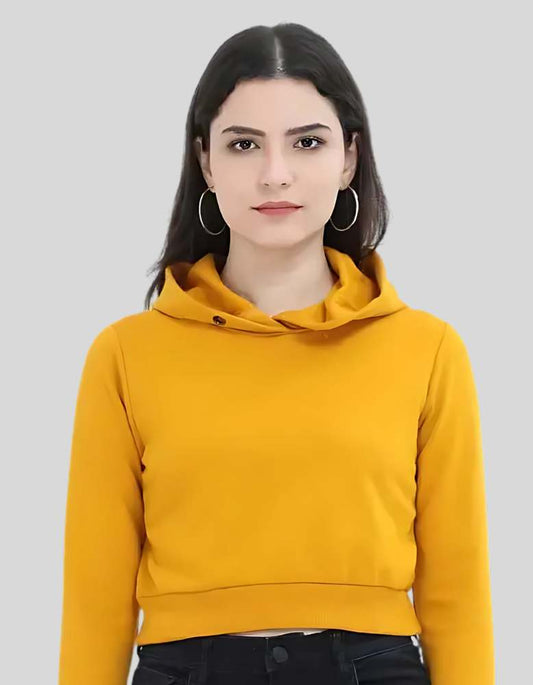 Women's Solid Mustard Yellow Plus-Size Crop Hoodie