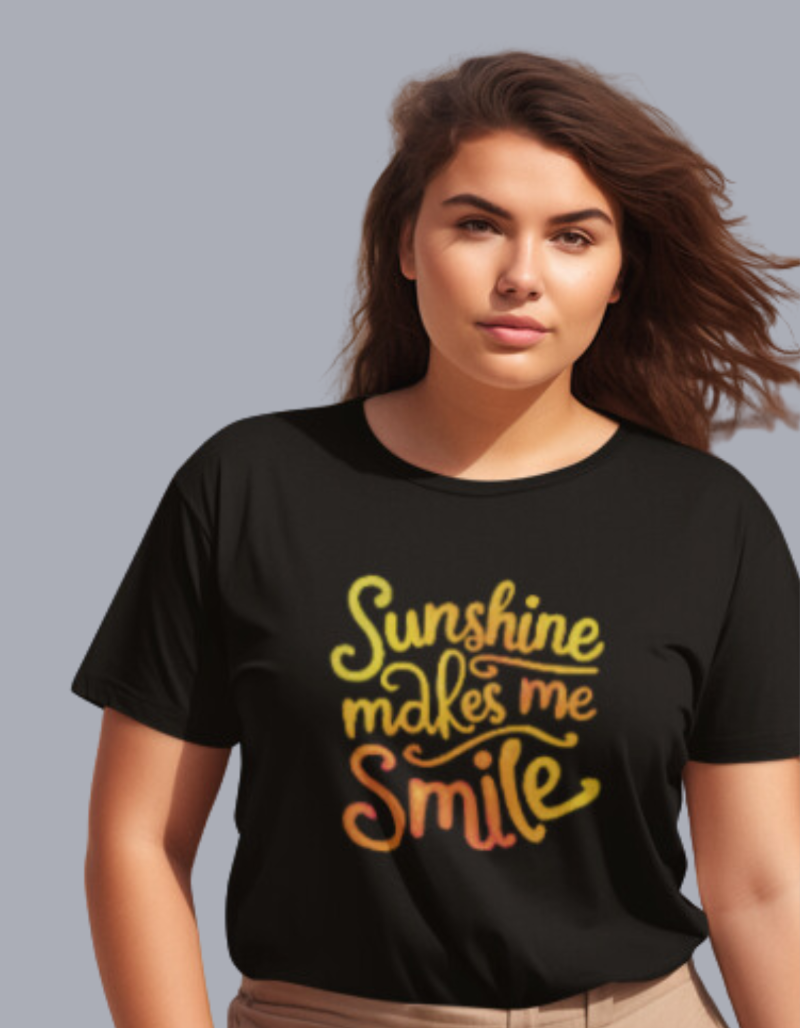 Women_s_Sunshine_Smile_Black colour T-shirt front