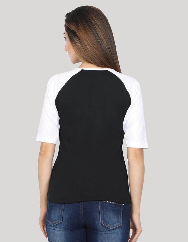 Women's White-Black Raglan 3/4 Sleeve T-shirt back