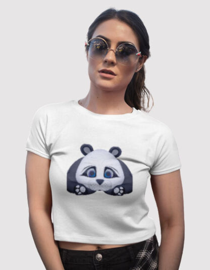 Women's panda white colour crop top 