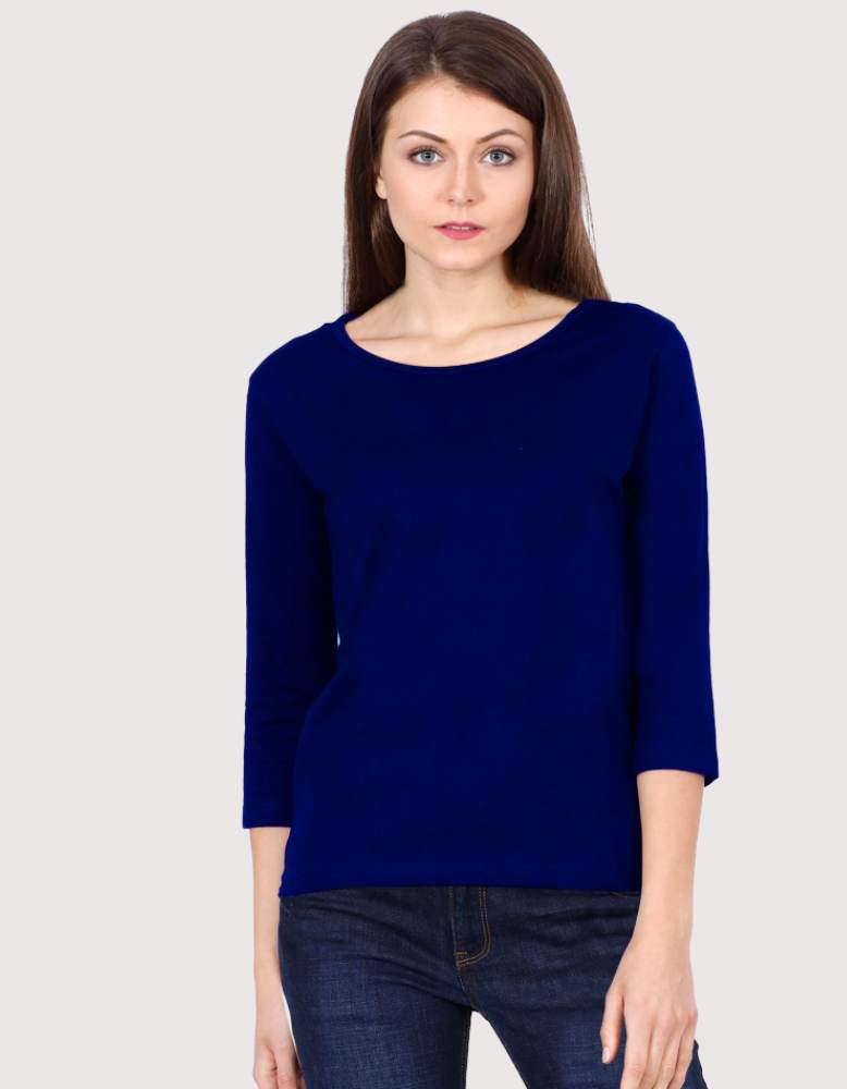 Women's solid royal blue Colour  3/4 sleeve tshirt