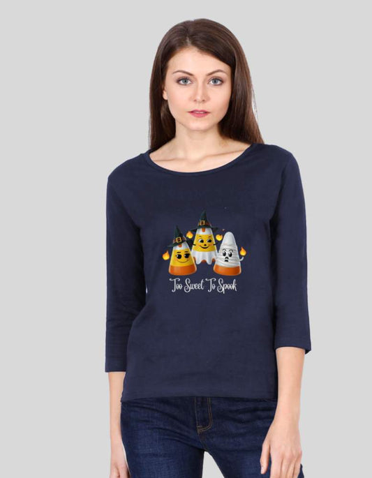 Women's too sweet too spook Navy blue colour 3/4 Sleeve tshirt 